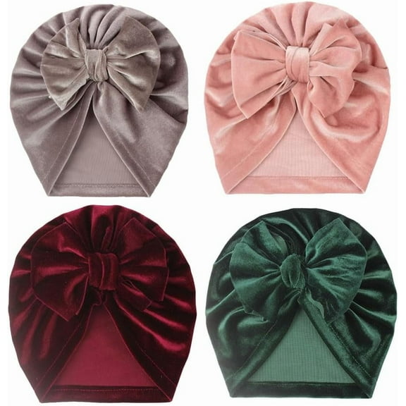 YooGuoGuo 4PCS Velvet Baby Turban Hats Newborn Beanie Cap Knot Headwrap Toddler Infant Cap 0-3 Years