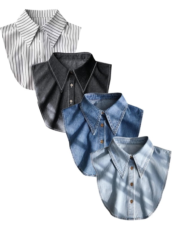 4Pcs Classic Denim Fake Collar Detachable Dickey Half Shirts Blouse Top