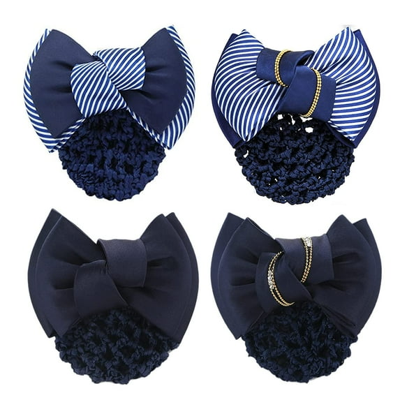 YooGuoGuo 4pcs Women Hair Clip with Bowknot Hair Bun Cover Barrettes Net Snood Hairnet Bow Bow-knot Decor Hair Clip Hairnet for Ladies(Blue)