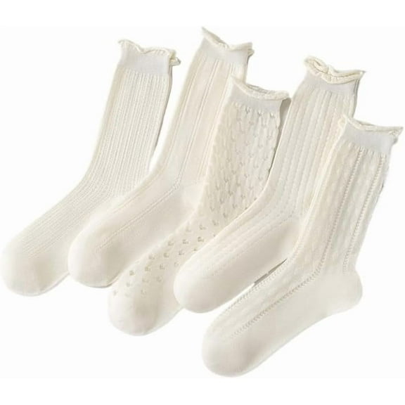 YooGuoGuo 5 Pair Cute White Socks for Women Aesthetic Coquette Long Lace Mesh Soft Socks Japanese Breathable Cotton Ankle Socks