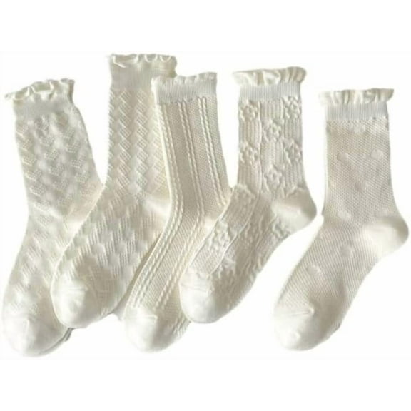 YooGuoGuo 5 Pairs Cute Lace Mesh Ruffle Frilly Socks Aesthetic Crew Socks Cottagecore Fall Socks Lolita Clothes Fairycore Stuffs