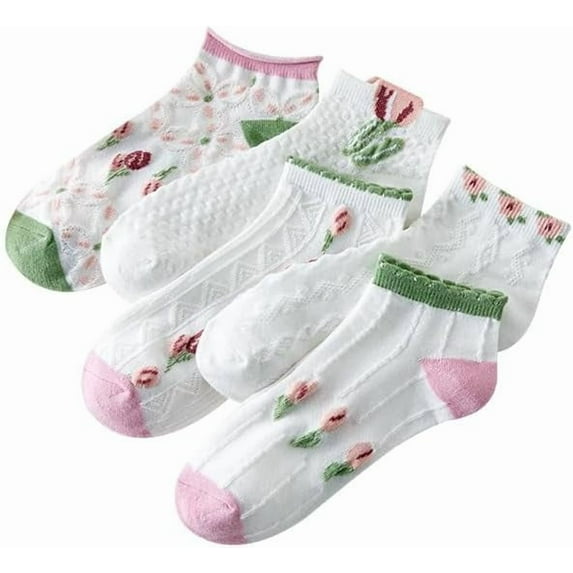YooGuoGuo 5 Pairs Floral Sheer Socks Women Cottagecore See Through Mesh Crew Socks Coquette Lace Jacquard Socks Summer Accessories