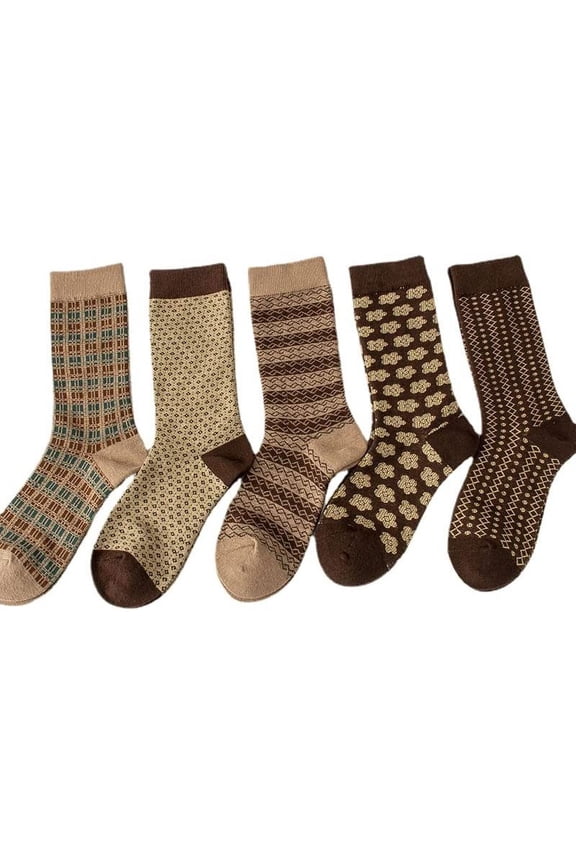 5 Pairs Vintage Socks Y2K Grunge Preppy Patterned Crew Cotton Socks Cottagecore Alt Emo Dress Socks