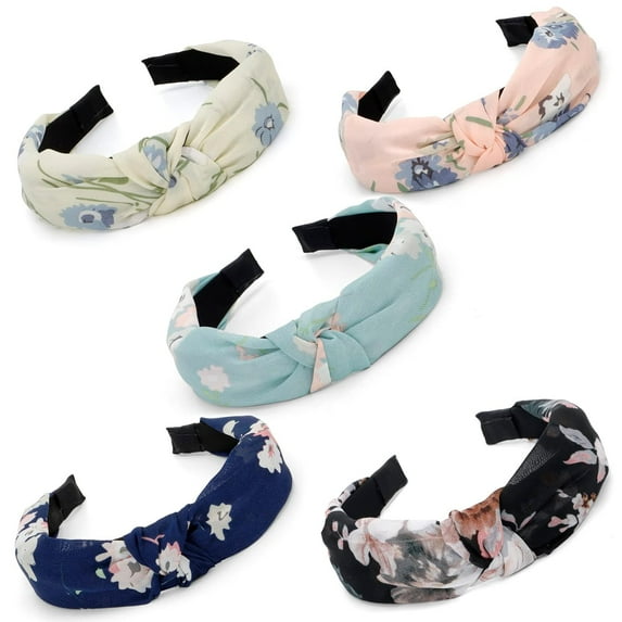 YooGuoGuo 5 Pcs Knotted Vintage Women's Wide Buffalo Plaid Hair Knot Headbands in 5 Colors