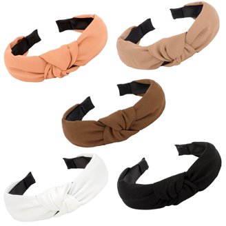 Plaid Solid Color Wide Fabric Headband Set ~ 5 Pieces Amazon.com : TEBIEKOY Twisted Plaid Headbands for Women Non  main image 2