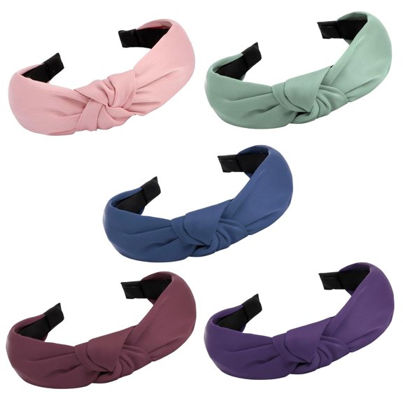 YooGuoGuo 5 Pcs Knotted Vintage Women's Wide Buffalo Plaid Hair Knot Headbands in 5 Colors