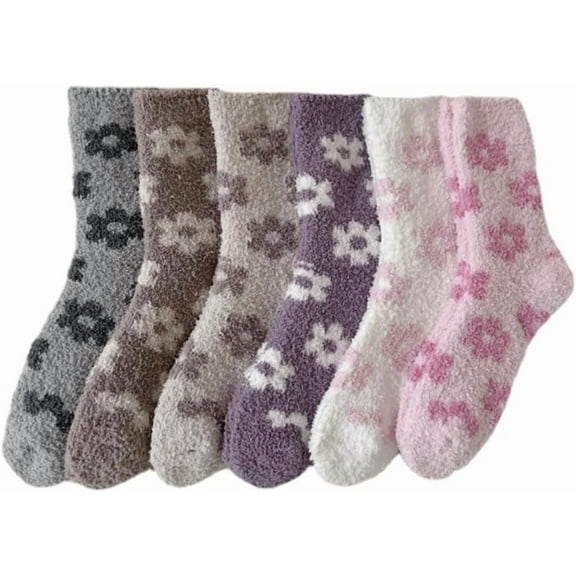 YooGuoGuo 6 Pair Women Fuzzy Socks Cottagecore Floral Slipper Socks Warm Winter Cozy Vintage Fluffy Socks Preppy Trendy Stuff
