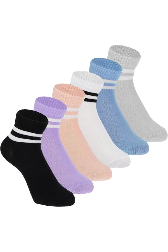 6 Pairs Cotton Striped Crew Socks Women Women's Socks Crew Striped Socks Women Athletic Vintage Womens Tube Socks Cute Ankle Socks All Season Socks for Women Men Teens