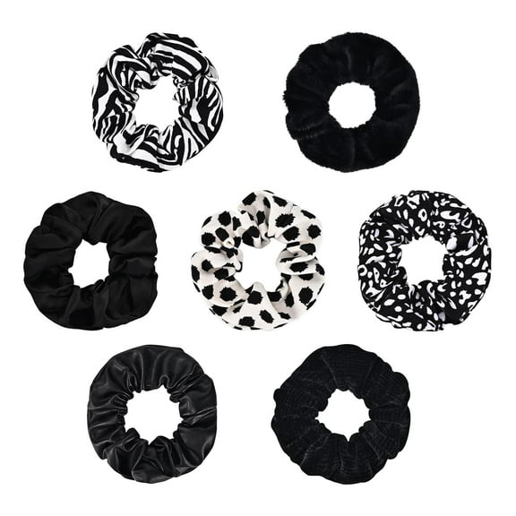 YooGuoGuo 7-Piece Zebra Leopard Print Polka Dot Leather Velvet Solid Scrunchies for Women Girls, No Damage Elastic Hair Ties, Bulk Ponytail Holder Hair Bands, Rubber Band Hair Accessories (Coffee)
