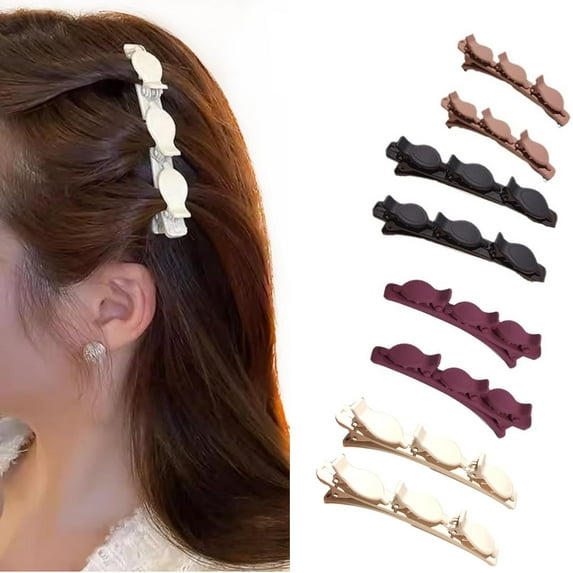 YooGuoGuo 8pcs Triple Braided Hair Clips with 3 Small Clips for Sectioning Solid Color Alligator Hair Clips for Princess Hairstyle Hair Accssories for Girls Women (4 Pairs)