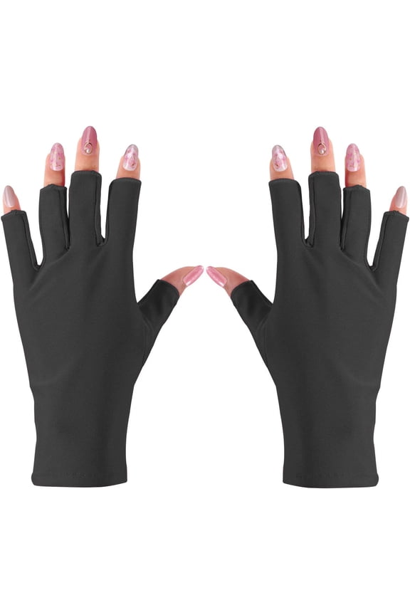 Anti UV Gloves for Gel Nail Lamp, Fingerless Anti UV Gloves Short UV Shield Gloves for Gel Manicure UV Light Gloves Protection for Nail Salon Home Outdoor Sports (Black)
