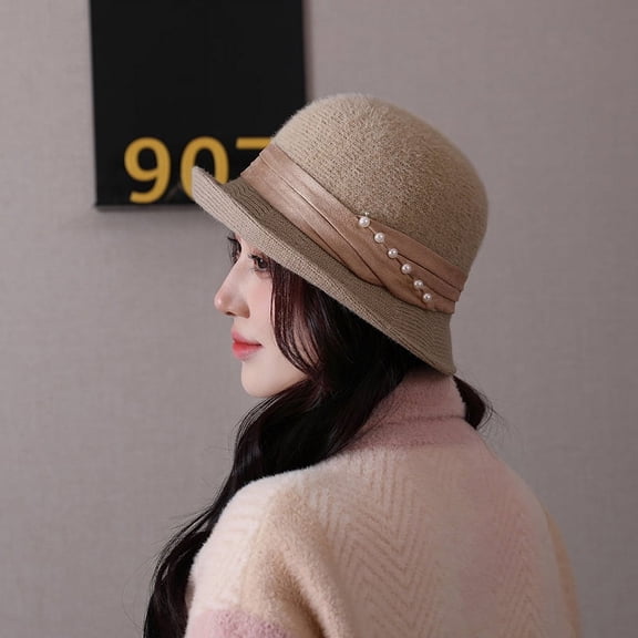 YooGuoGuo Autumn And Winter New Knitted Front Brimmed Fashionable Small Top Hats For Women's Outdoor Leisure Tourism Pearl Basin Hats