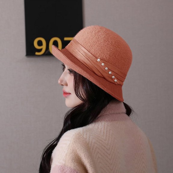 YooGuoGuo Autumn And Winter New Knitted Front Brimmed Fashionable Small Top Hats For Women's Outdoor Leisure Tourism Pearl Basin Hats