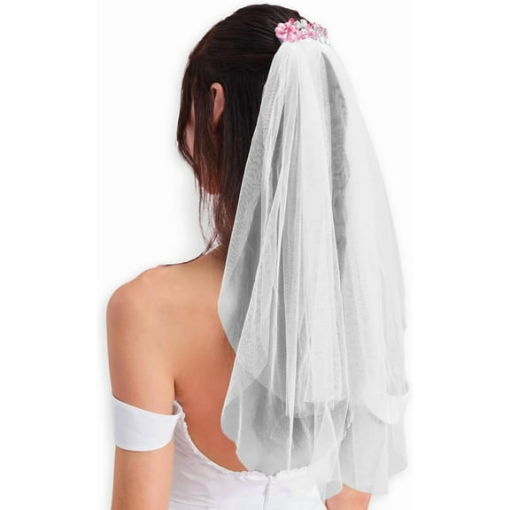 YooGuoGuo Bachelorette Party Decorations Pink Flower Crystal Bridal Veil | Bride to Be Headband Decorations, Bachelorette Party Gift, Wedding, Bridal Shower Accessory