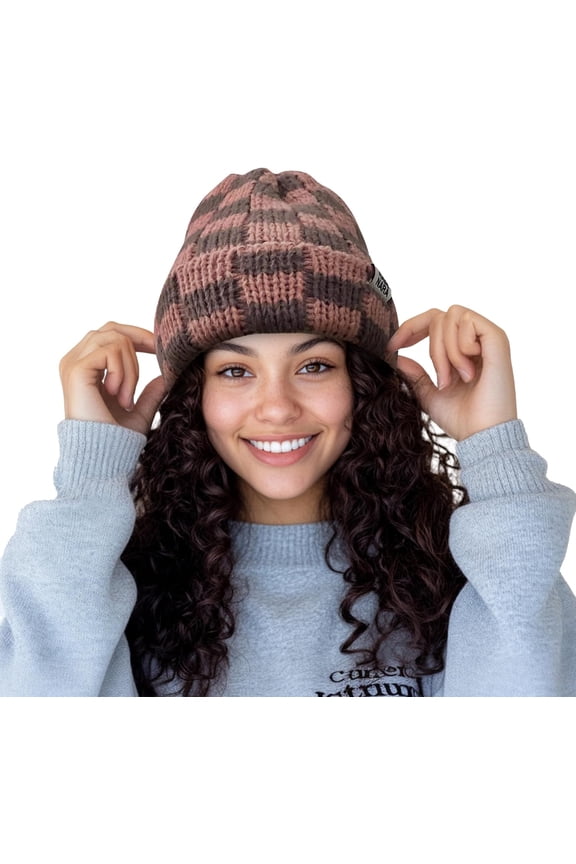 Beanies Winter Plaid Cuff Knit Hat Soft Stretch Thick Chunky Warm Knitted Skull Ski Cap Toboggan Hats for Cold Weather