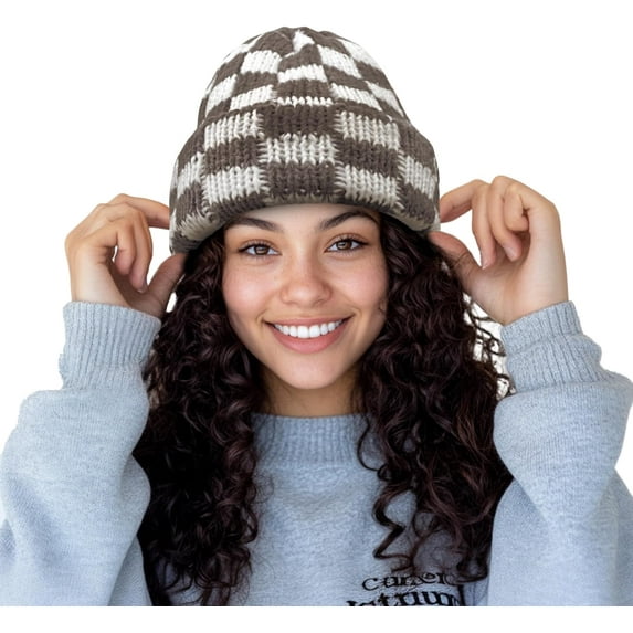 YooGuoGuo Beanies Winter Plaid Cuff Knit Hat Soft Stretch Thick Chunky Warm Knitted Skull Ski Cap Toboggan Hats for Cold Weather