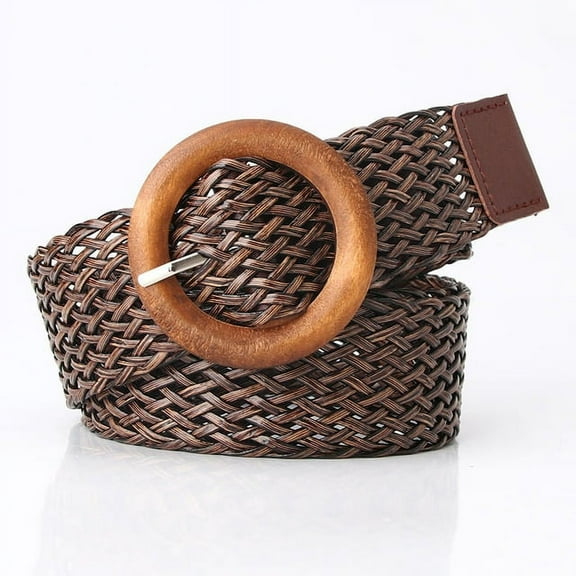 YooGuoGuo Belts For Women Vintage Boho Braided Waist Belt Black Coffee Female Wide Belt Round Wooden Smooth Buckle Fake Straw