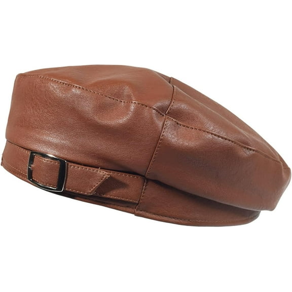 YooGuoGuo Beret Hats for Women Fashion Pu Leather Solid Color Beanie Berets with Metal Decorative Buckle Casual Cap