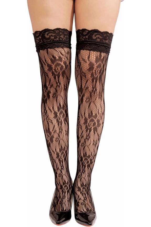 Black Flower Lace Tights, Black Thigh High Stockings, Black Lace Stockings, Black Fishnet stockings, Elastic Hosiery Tights, Gothic Accessories for Women