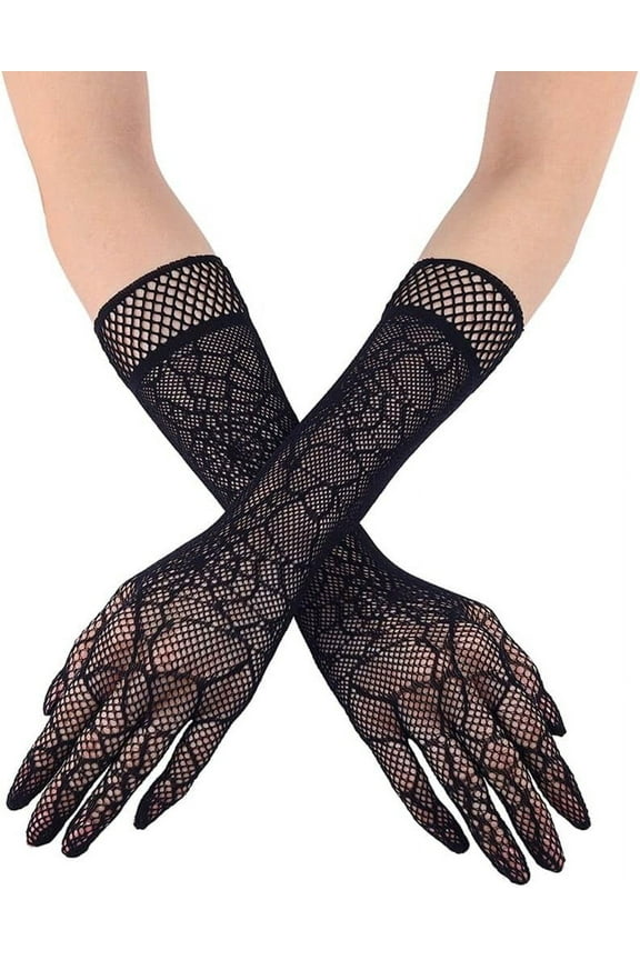 Black Lace Gloves Gothic Mesh Gloves Stretchy Spider Wed Fishnet Gloves Halloween Costume Gloves Party Cosplay Dress Accessories for Women and Lady
