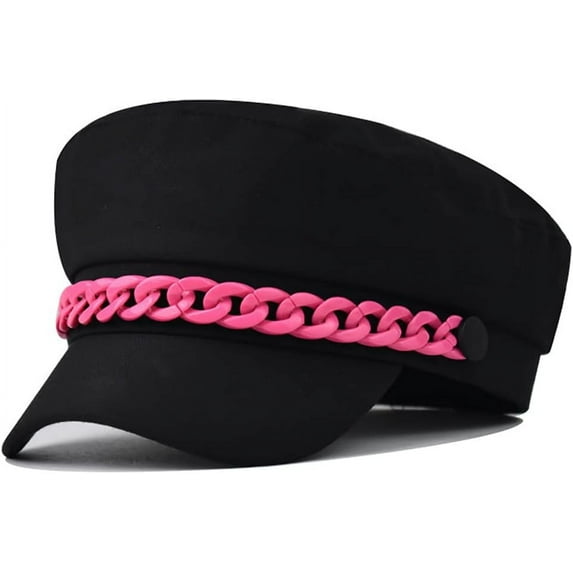 YooGuoGuo Black Newsboy Hats for Women with Colorful Chain Trendy Fiddler Sailor Cap Baker Boy Peaked Beret Hat