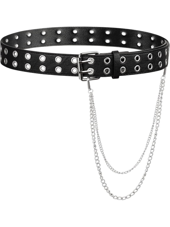 Black PU Leather Belt With Detachable Chain, Emo Punk Grunge Jewelry, Gothic Black Studded Belt for Women, Goth Accessories