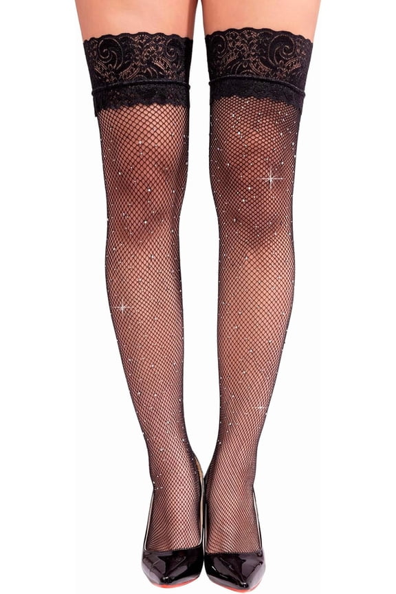Bling Black Lace Tights, Black Thigh High Stockings, Black Lace Stockings, Black Fishnet stockings, Elastic Hosiery Tights, Gothic Accessories