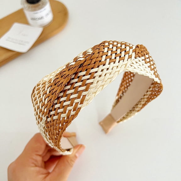 YooGuoGuo Bohemian Beach Straw Weaving Cross Knotted Headband Women Wide-brimmed Hand-woven Hair Hoop Travel Holiday Headdress Accessories