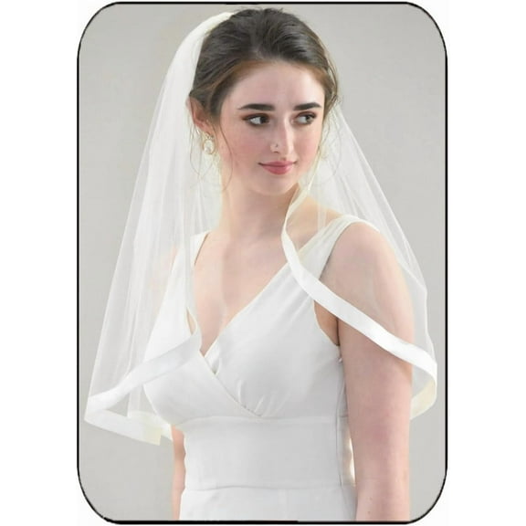YooGuoGuo Bride Wedding Veil Short Elbow Length Bridal Tulle Hair Accessoies with Comb and Ribbon Edge