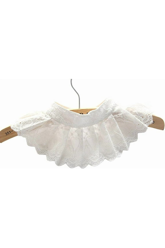Casual Lace Decorative Pleated Spread False Collar Choker Blouse Collar, White, OS