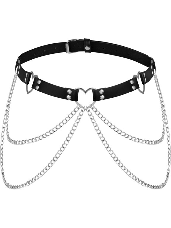 Chain Heart Black PU leather Belt, Emo Punk Grunge Goth Belt, Gothic Punk Accessories