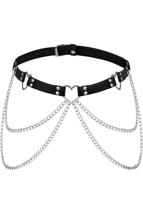 Chain Heart Black PU leather Belt, Emo Punk Grunge Goth Belt, Gothic Punk Accessories