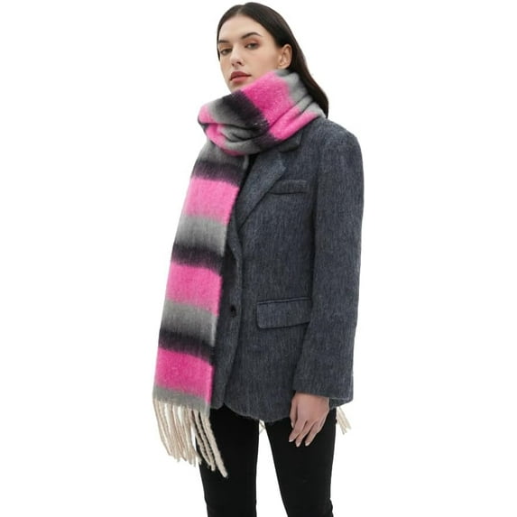 YooGuoGuo Color Stripe Scarf for Women Vintage Scarf for Fall Winter Pashmina Rave with Tassels Warm Scarf Shawl Blanket Trendy