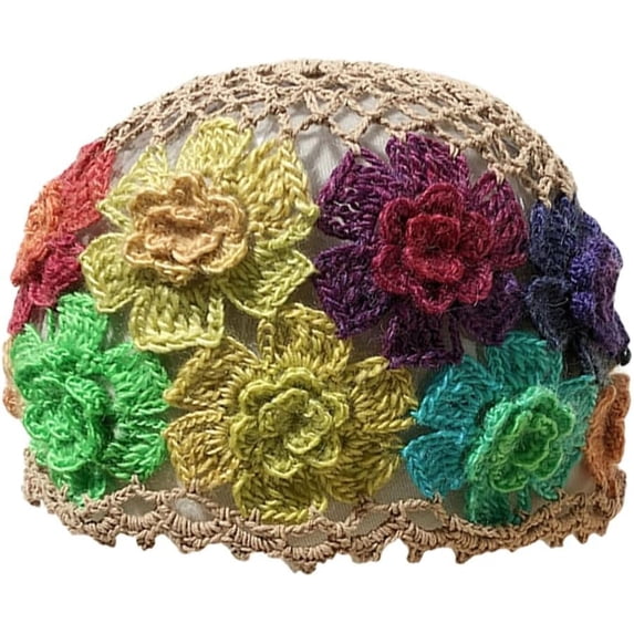 YooGuoGuo Crochet Beanie Hat for Women Men Y2k Floral Boho Knitted Beanie Cotton Flower Patterned Slouchy Skull Cap Lace Head Wrap