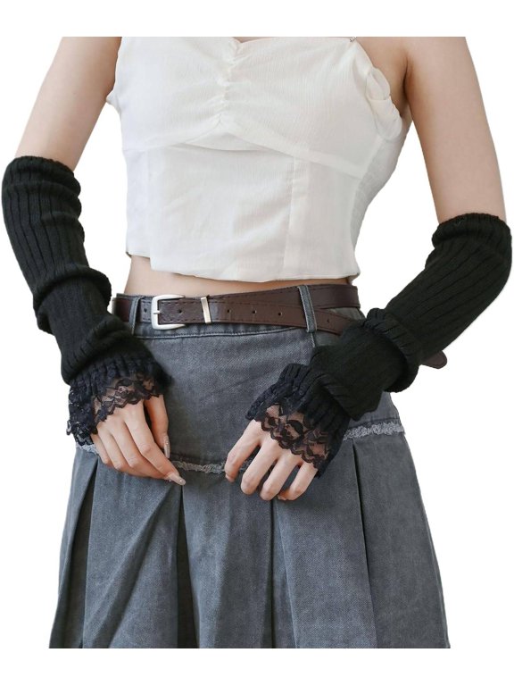 Crochet Lace Arm Warmers Y2K Fingerless Gloves Fairy Grunge Gothic Accessories Cute Harajuku Arm Sleeves Emo