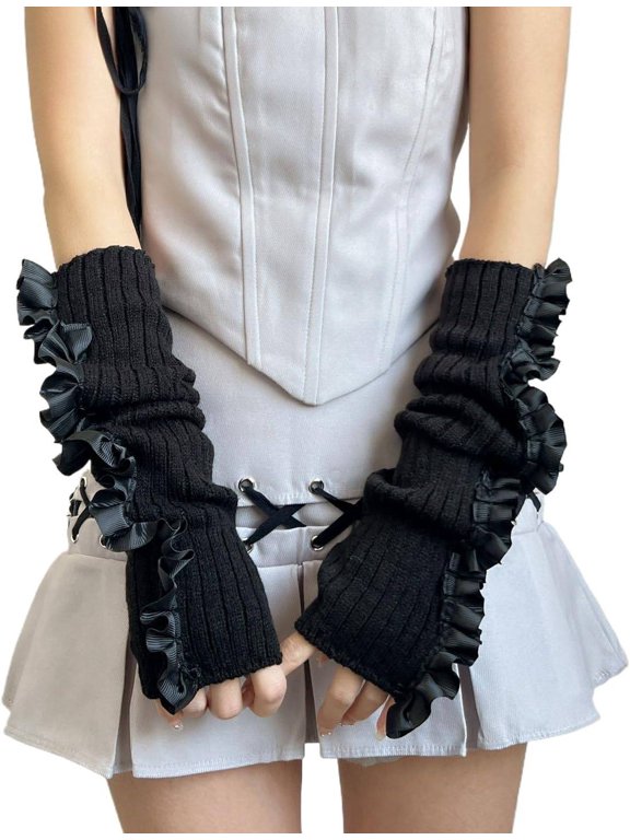 Crochet Y2K Gloves Gothic Fingerless Arm Warmers Punk Emo Goth Arm Sleeves Fairy Grunge Accessories Harajuku