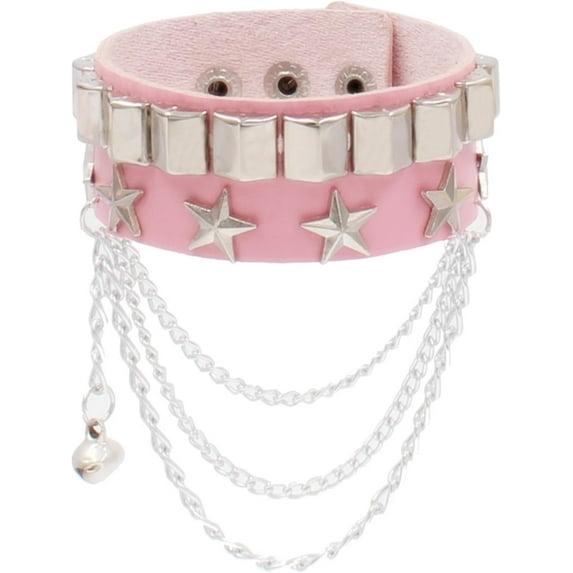 YooGuoGuo Cuff Bracelet Rock Punk Y2K Retro Hip Hop Street Stars Chain Small Bell Riveted PU Leather Attitude Personality