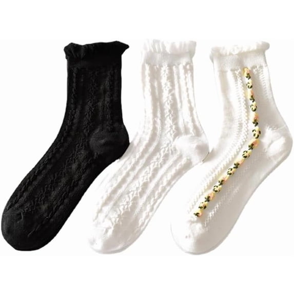 YooGuoGuo Cute Lace Ruffle Socks for Women Cottagecore 3D Floral Ankle Socks Japanese Preppy Frilly Socks Coquette Clothing