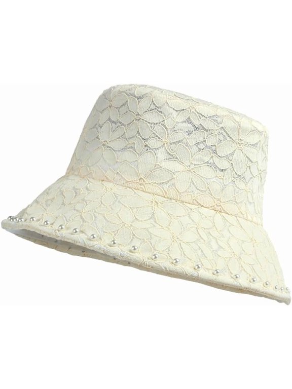 Daisy Lace Bucket Hat for Women Elegant Peal Sun Hats French Wide Brim Beach Hat Stylish UV Protection Fishing Hats Travel