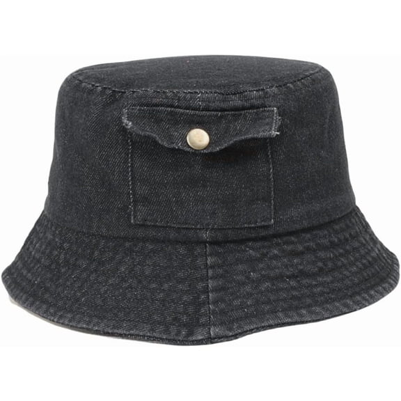 YooGuoGuo Denim Bucket Hat for Women Men Summer Beach Travel Wide Brim Sun Cap Pocket Shape Packable Hat