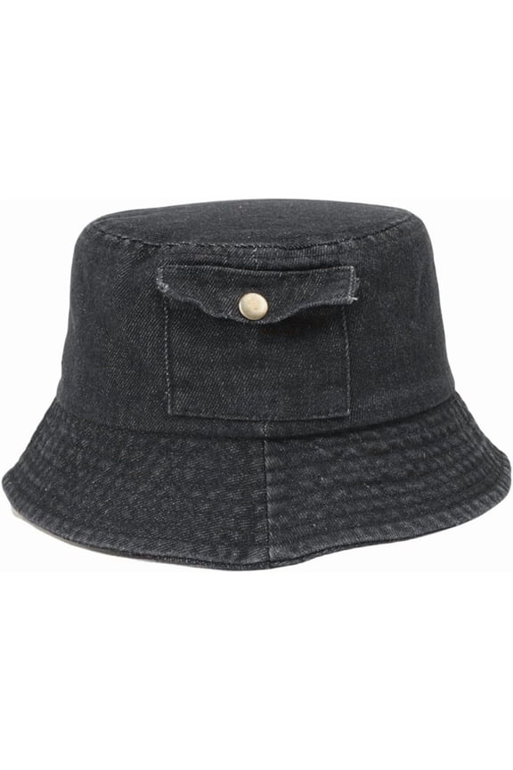 Denim Bucket Hat for Women Men Summer Beach Travel Wide Brim Sun Cap Pocket Shape Packable Hat