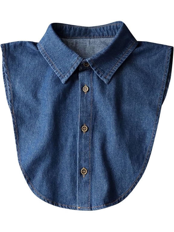 Denim Detachable Collar Shirt,Dickey Half Blouse False Collar for Lady Girls
