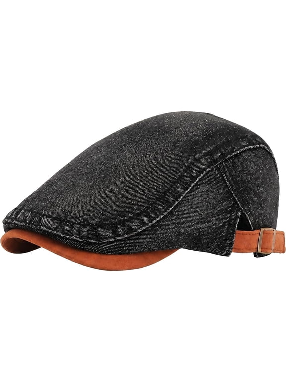 Denim Newsboy Cap for Men Cotton Ivy Hat Vintage Cabbie Driver