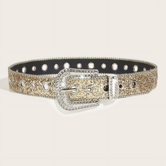 YooGuoGuo Desinger Belts For Women High Quality Luxury Female Waist Sequin Rhinestone Buckle All-Eyelet Punk Goth Y2k Golden Belt Men