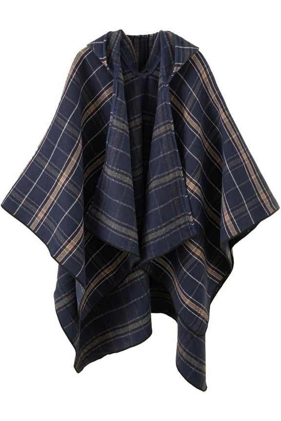Elegant Pashmina Shawls and Wraps Vintage Plaid Shawl Wraps for Women Poncho with Hat Cardigan Coat Blanket Cape Winter