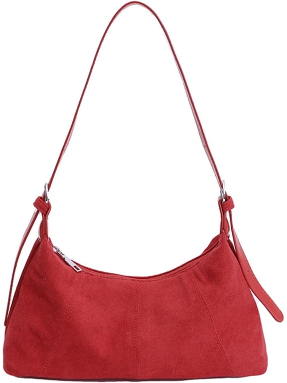 Elegant Women Suede Top Handle Bag Slouchy Crossbody Shoulder Purse Chocolate Brown Hobo Fall Fashion Handbag