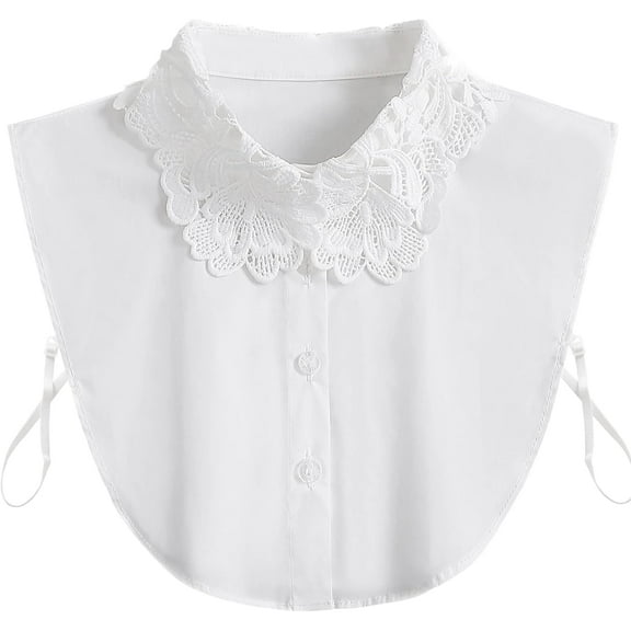 YooGuoGuo Fake Collar, Lace Peter Pan Detachable Dickey Collar, Embroidered Half Shirts Blouse Faux False Collar for Women Girls Sweater Dress Attachment White