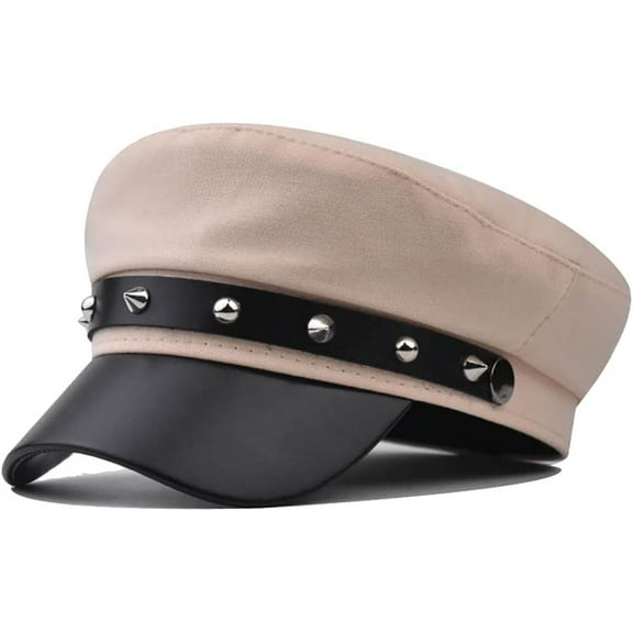 YooGuoGuo Fashion Baker Boy Hat Berets with Rivet PU Leather Chain Vintage Newsboy Hats Fisherman Sailor Fiddler Cap for Women