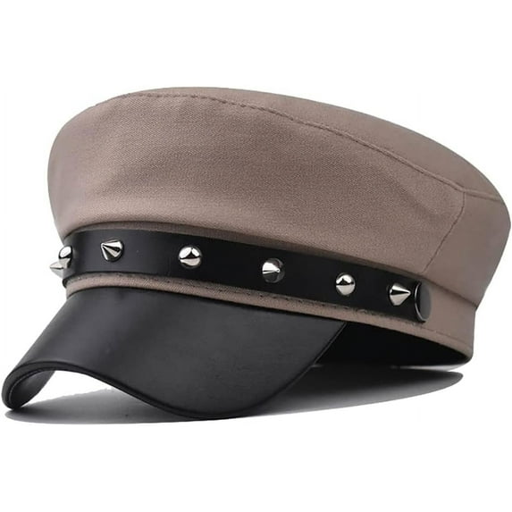 YooGuoGuo Fashion Baker Boy Hat Berets with Rivet PU Leather Chain Vintage Newsboy Hats Fisherman Sailor Fiddler Cap for Women