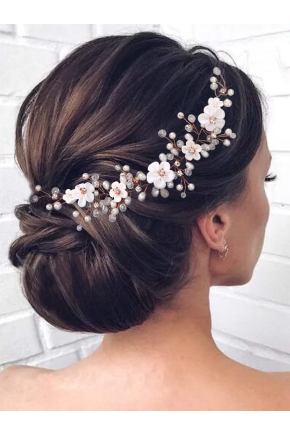 Flower Bride Wedding Hair Vine Pearl Bridal Headband Rhinestones Hair Breath Accessories for Women and Girls (A Silver)